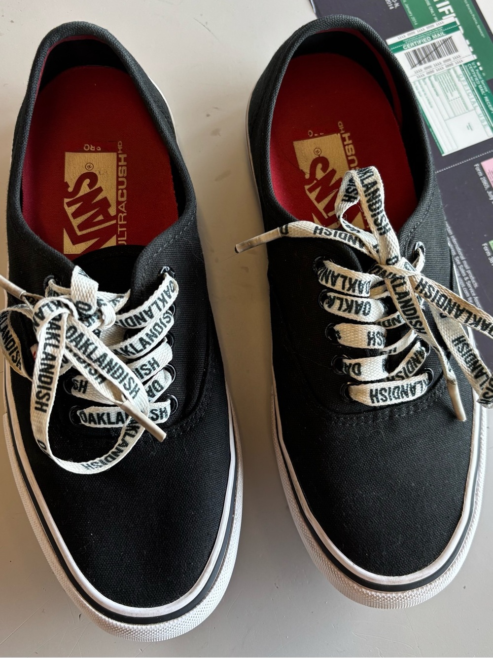 Vans Black Canvas Sneakers with Branded White Laces - Picture 2 of 3
